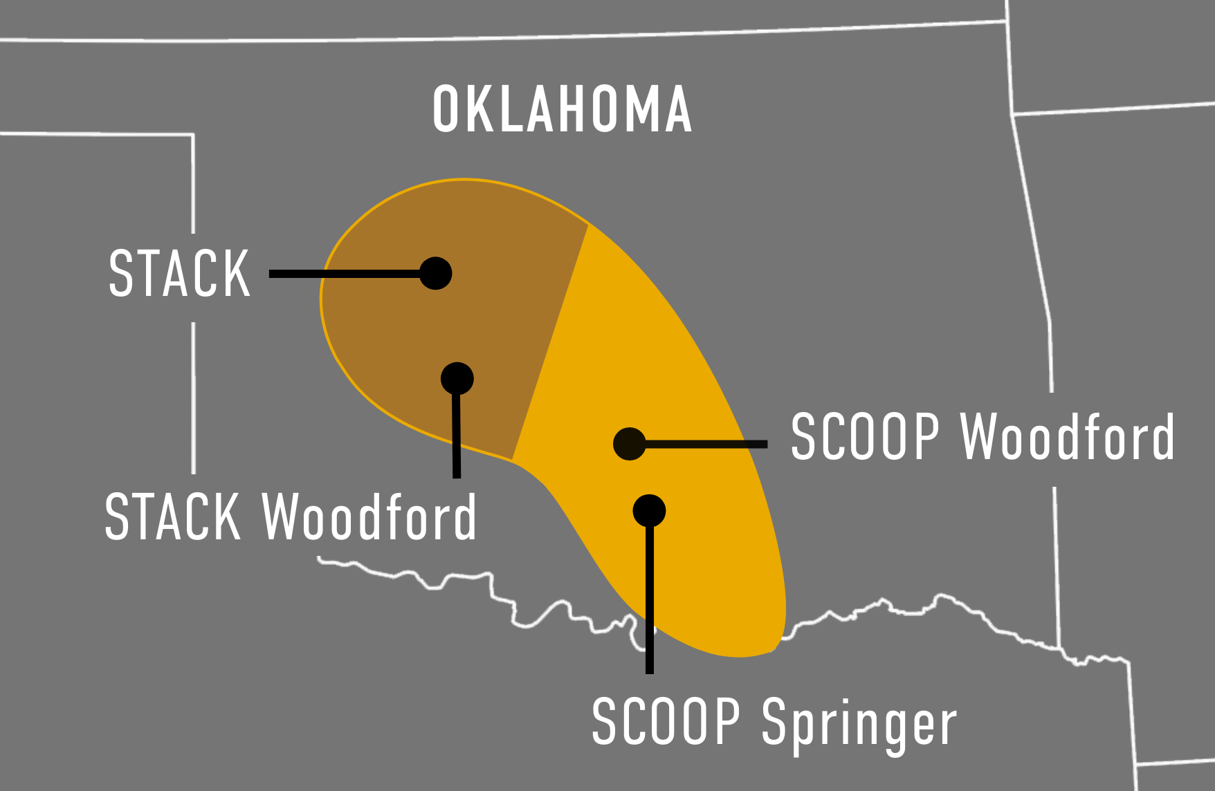 Location of Stack and SCOOP plays in the Oklahoma basins